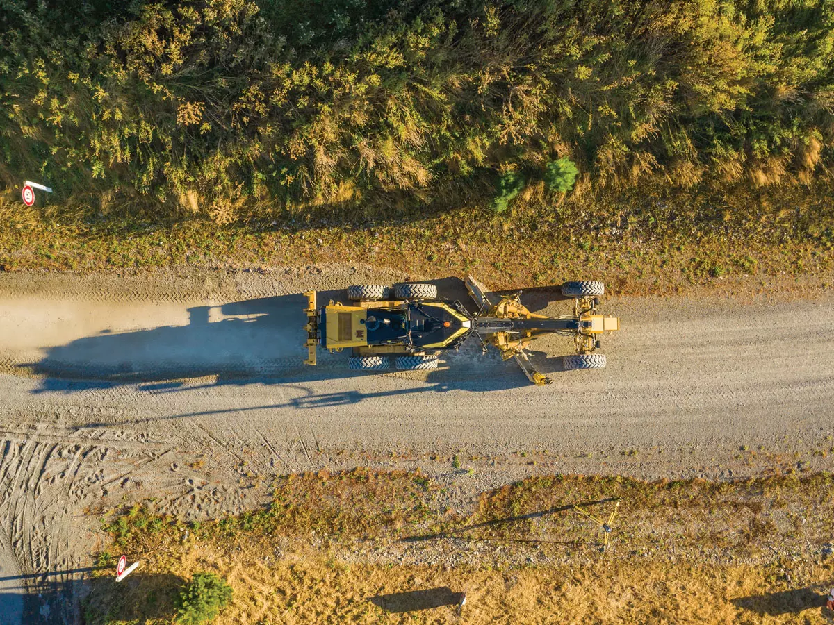 Overhead view of motor grader